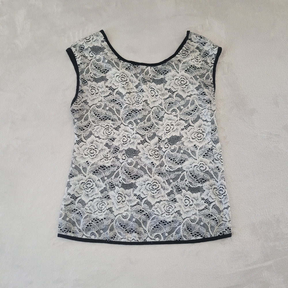 1990s Vintage Silky‎ Lace Print Sleeveless Top S Fairycore Whimsigoth